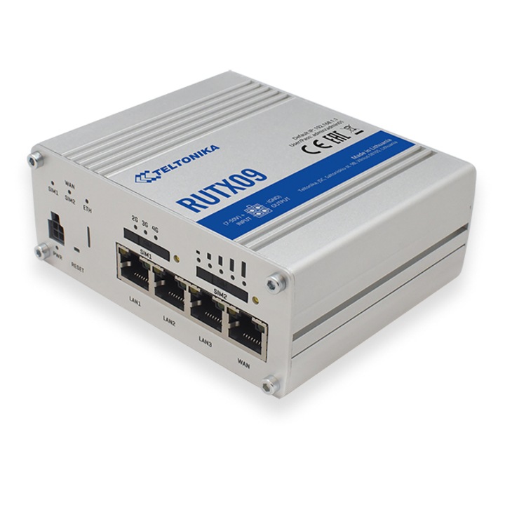 Router Professional Teltonika RUTX09, 4G (LTE) dual SIM, WiFi, 4 x 10/100/1000 Mbps, VPN, GPS, MODBUS
