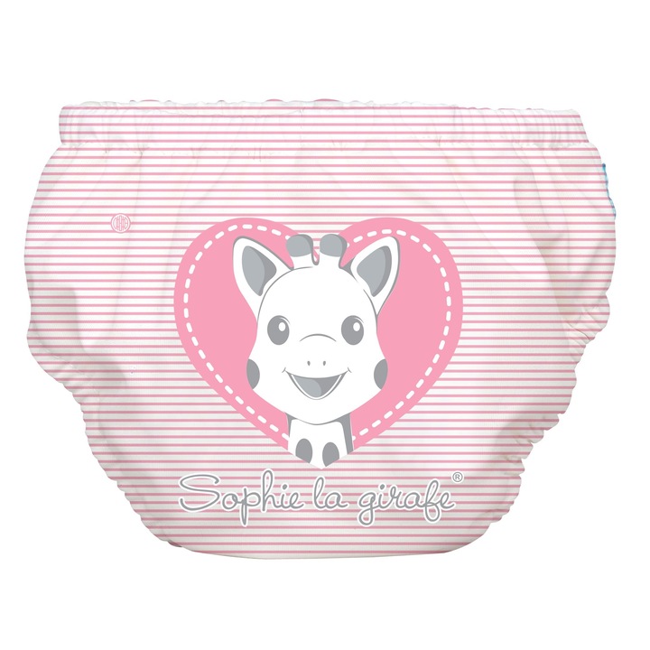 Scutec refolosibil de inot Charlie Banana 2 in 1 Sophie Pencil Pink Heart, marimea M