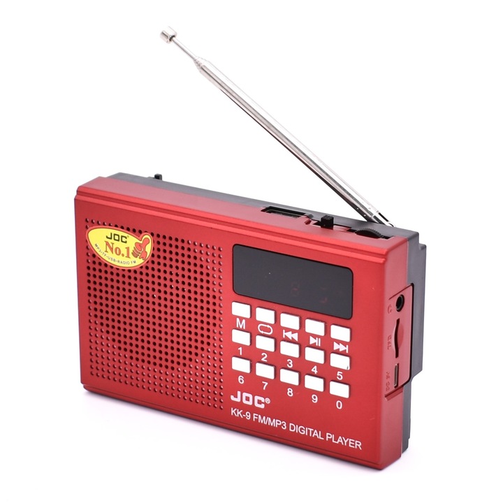 Radio portabil cu acumulator 3.7v 2000 mAh, mp3 , card TF, usb, FM, bluetooth, afisaj electronic, JOC-KK9-rosu