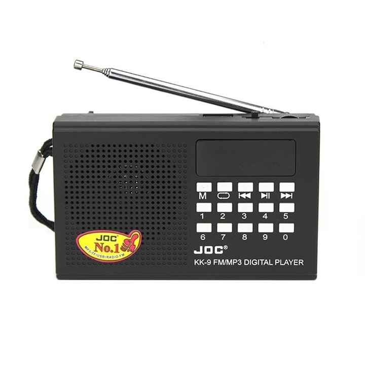 Radio portabil cu acumulator 3.7v 2000mAh, mp3, card TF, usb, FM, bluetooth, afisaj electronic, JOC – KK9 negru