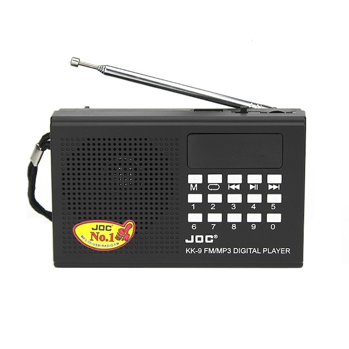 JOC KK9 Hordozható rádió, akkumulátoros 3.7v 2000mAh, MP3/TF kártya olvasás, USB, FM, Bluetooth, Digitális kijelző, Fekete