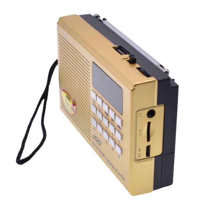 Radio portabil cu acumulator 3.7v 2000mAh, mp3, card TF, usb, bluetooth FM, afisaj electronic, KK-9 auriu