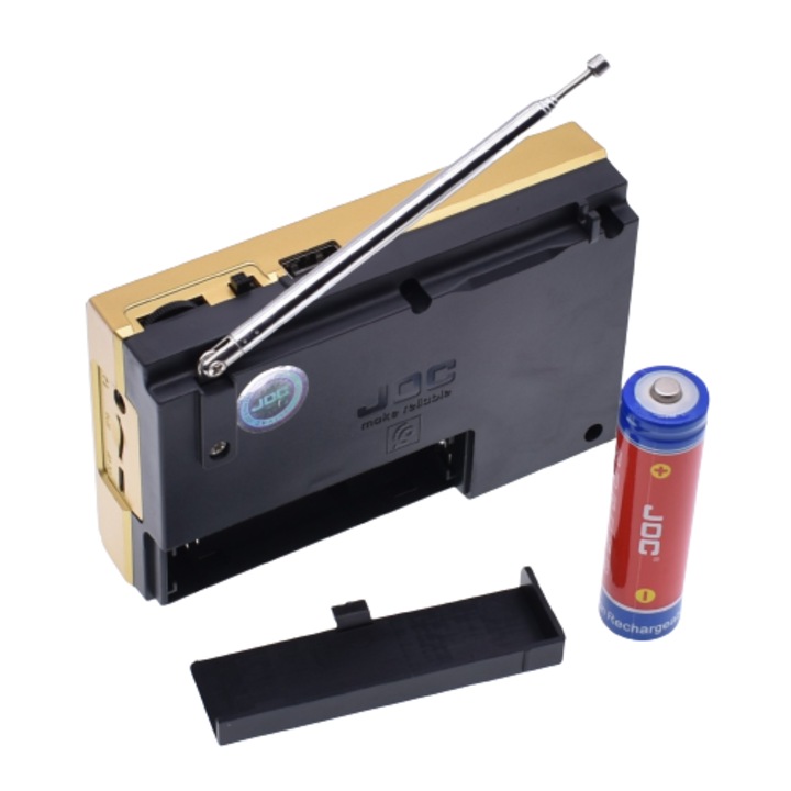 Radio portabil cu acumulator 3.7v 2000mAh, mp3, card TF, usb, bluetooth FM, afisaj electronic, KK-9 auriu