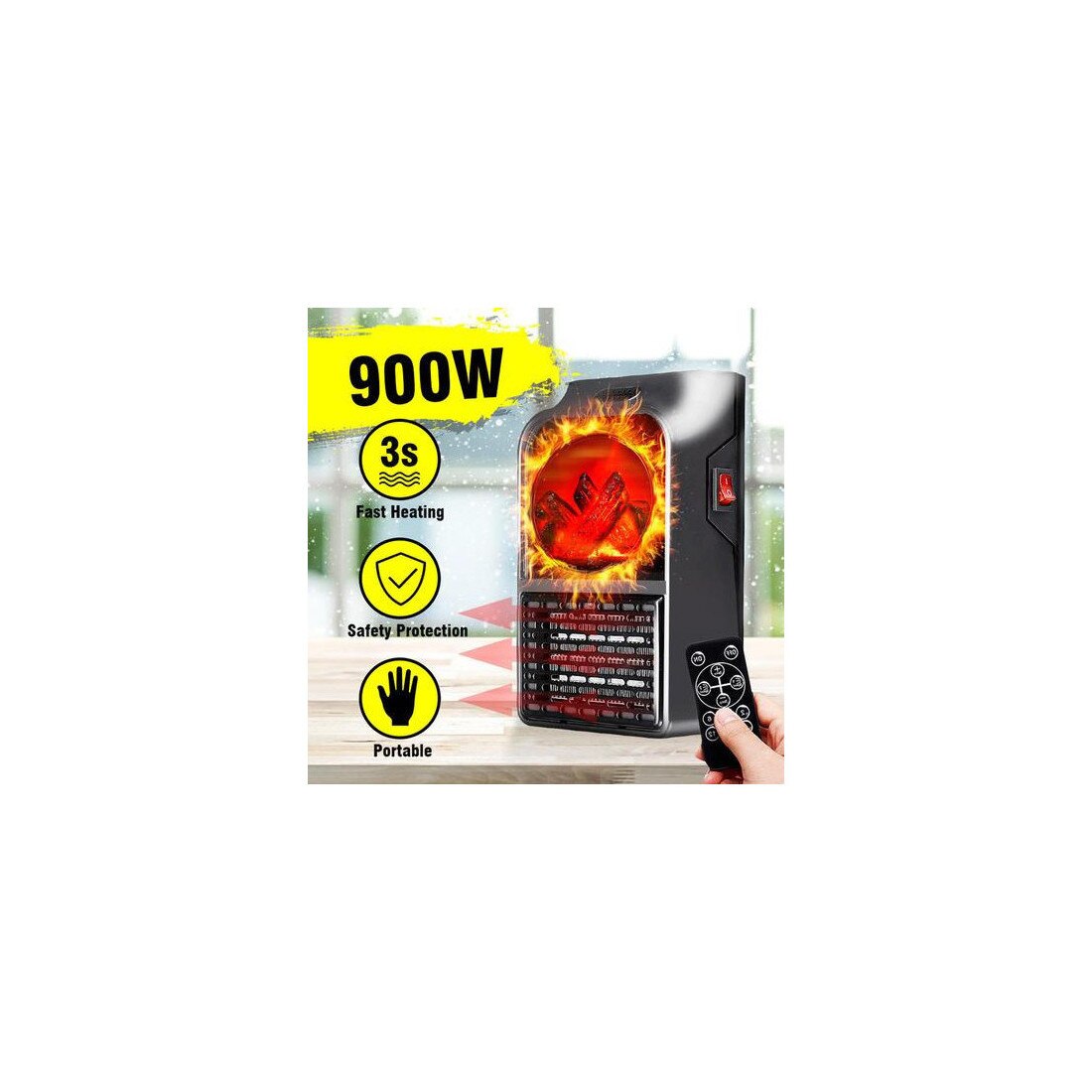 Generic Flame Heater Chauffage électrique 900W Prise Murale Climatiseurs  Muraux