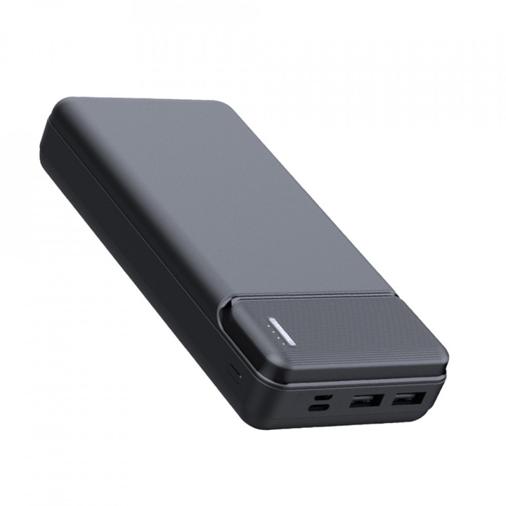 Baterie externa (PB-N3), 2x USB-A, Type-C, Micro-USB, buton si indicator baterie, 30.000mAh, Skyddar Power Bank - Negru
