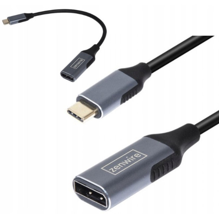 Cablu USB-C 3.1 DisplayPort 1.2 mama Zenwire, adaptor 4K 60 HZ / Full HD / HD Ready, Thunderbolt 3.0, Suport 3D, rata de transfer de pana la 5 GB/s, 15 cm, Compatibilitate Android / IOS