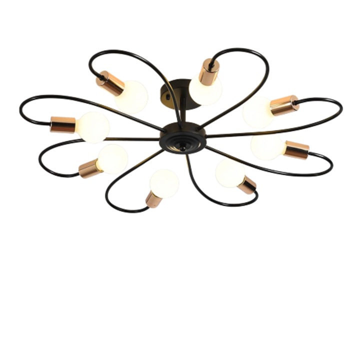 Lustra Cojom Rania 8na, 8XE27, metal negru cu auriu mat, D:80cm, H:18cm