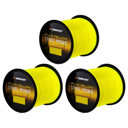 Set 3 role fir monofilament pentru pescuit, Tandem Baits, Steel Mono, 0.30 mm, 600 m, Galben fluorescent
