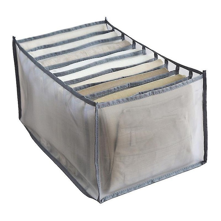 Original Deals Textilhálós doboz, ruhák és fehérneműk rendezéséhez, 9 rekesszel, hossza 36 cm x szélesség 22,5 cm x magasság 20 cm, szürke