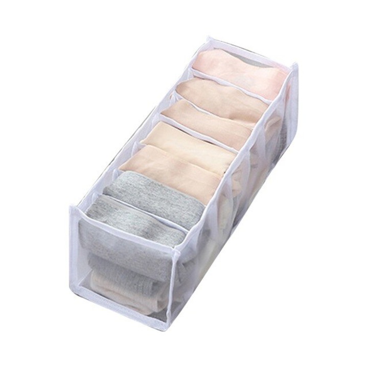 Original Deals Textil hálós fiókrendező, fehérneműk rendezéséhez, 7 rekesz, hossz 36 cm x szélesség 14 cm x magasság 12 cm, fehér