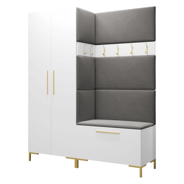 Mobilier pentru hol Frunofta I, MIRJAN24, alb + gri, 46x196x158 cm