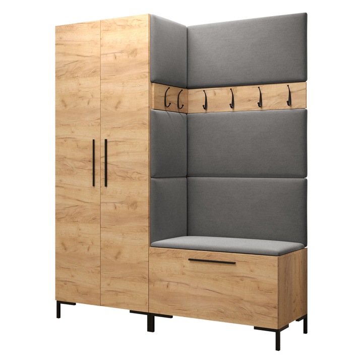 Mobilier pentru hol Frunofta I, MIRJAN24, craft auriu + gri, 46x196x158 cm