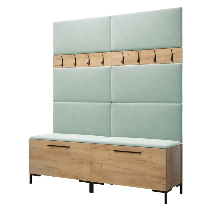 Mobilier pentru hol Frunofta II, MIRJAN24, craft auriu + menta, 46x196x168 cm