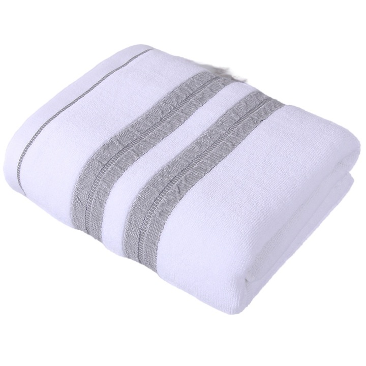 Prosop baie Premium Comfort, Bumbac, 70×140cm, Alb/Gri