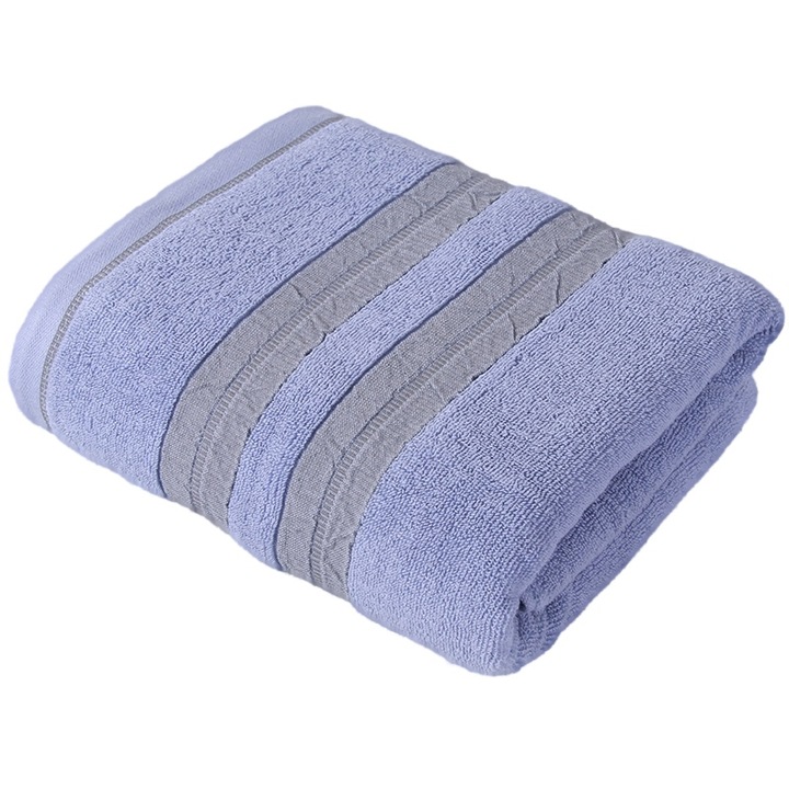 Prosop baie Premium Comfort, Bumbac, 70×140cm, Albastru/Gri