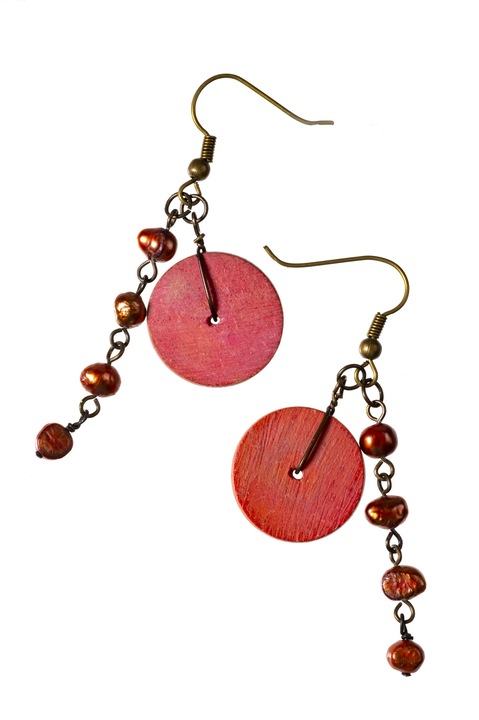 Обеци, Gloria Maris, Wood3645 Светло червено, 6 см