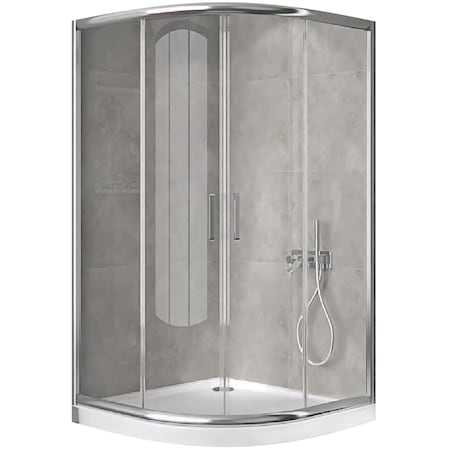 Cabina de dus semirotunda Super Lux Resing, usi glisante, inox, fara cadita de dus, grosime geam 5 mm, 80x80x180 cm