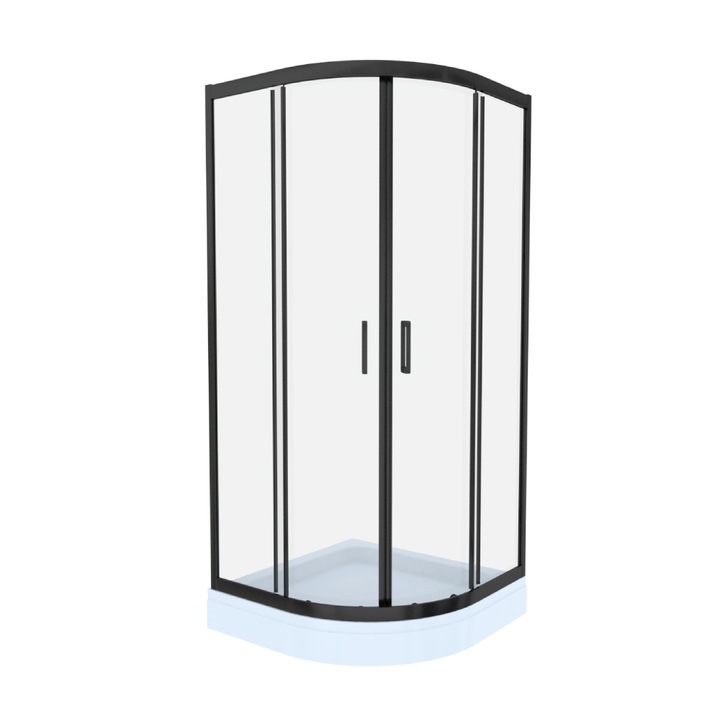 Cabina de dus Celesta Titan, semirotunda, 90 x 90 x 190 cm, sticla transparenta, 6 mm, profil negru