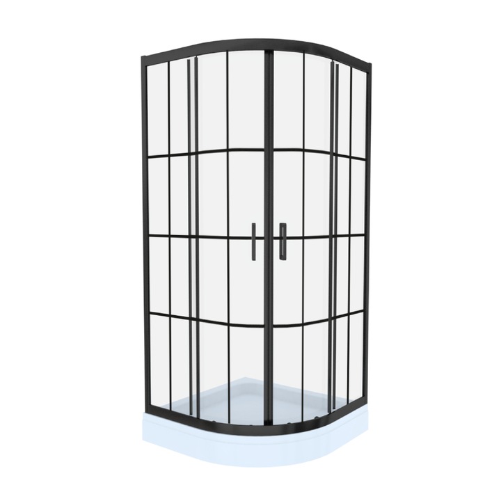 Cabina de dus Celesta Titan, semirotunda, 900 x 900 x 1900 mm, sticla cu model Windows 101, 6 mm, profil negru