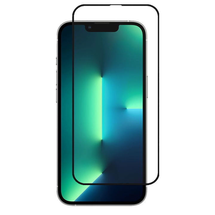 Casey Studios Üvegfólia, teljes képernyős, 9H, telepítőkészlettel, iPhone 13/13 Pro készülékhez, fekete élek