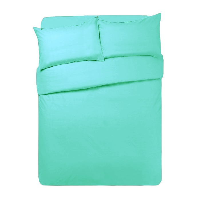 Комплект спално бельо от 4 части, квадратен метър, изчистен тюркоазен цвят, състоящ се от плик за завивка 200/200, 2 калъфки за възглавница, калъф за матрак 190/200 с цип