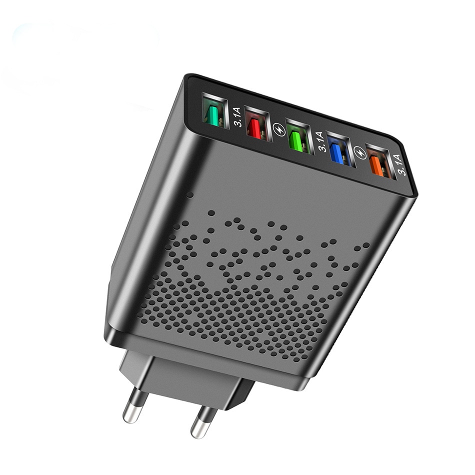 Зарядно за телефон, USB 3.1, 5xUSB, Бързо зареждане, Огнеупорен ...