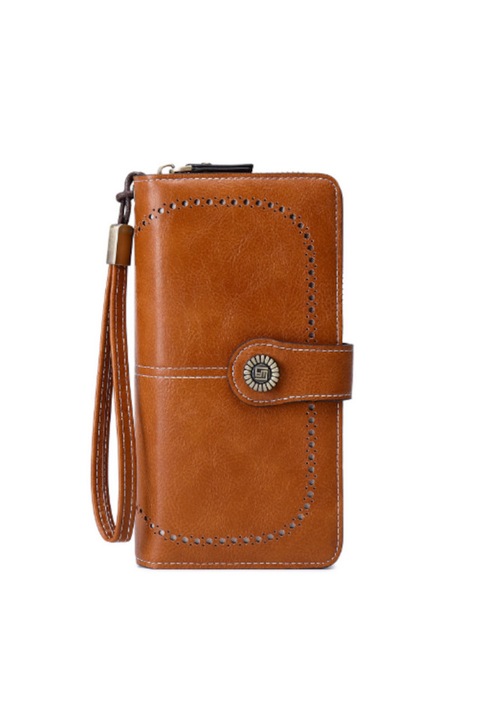 Дамски портфейл Vienod, Естествена кожа, С RFID блокиране, 19 x 10.5 x 3.5 см, Кафяв