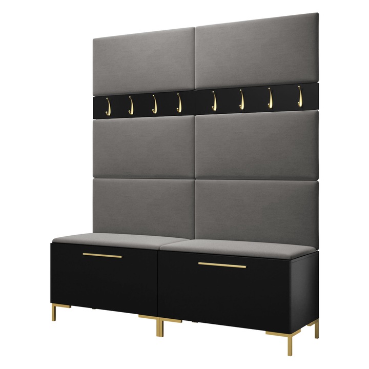 Mobilier pentru hol Frunofta II, MIRJAN24, negru + gri, 46x196x168 cm