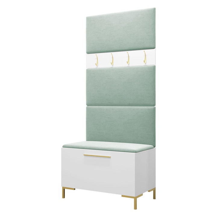 Mobilier pentru hol Frunofta III, MIRJAN24, alb + menta, 46x196x84 cm
