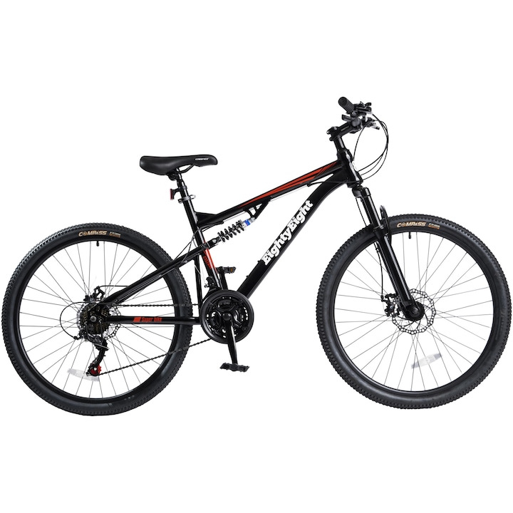 Bicicleta MTB EightyEight 2639A, 26 inch, full suspension, 21 viteze, schimbator spate Shimano, frane disc, negru/rosu/alb