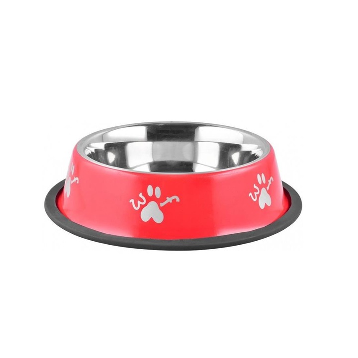 Tál, tál, kutyának, macskának, kerek, rozsdamentes acél, piros, 400 ml, 19 cm, Magic Home
