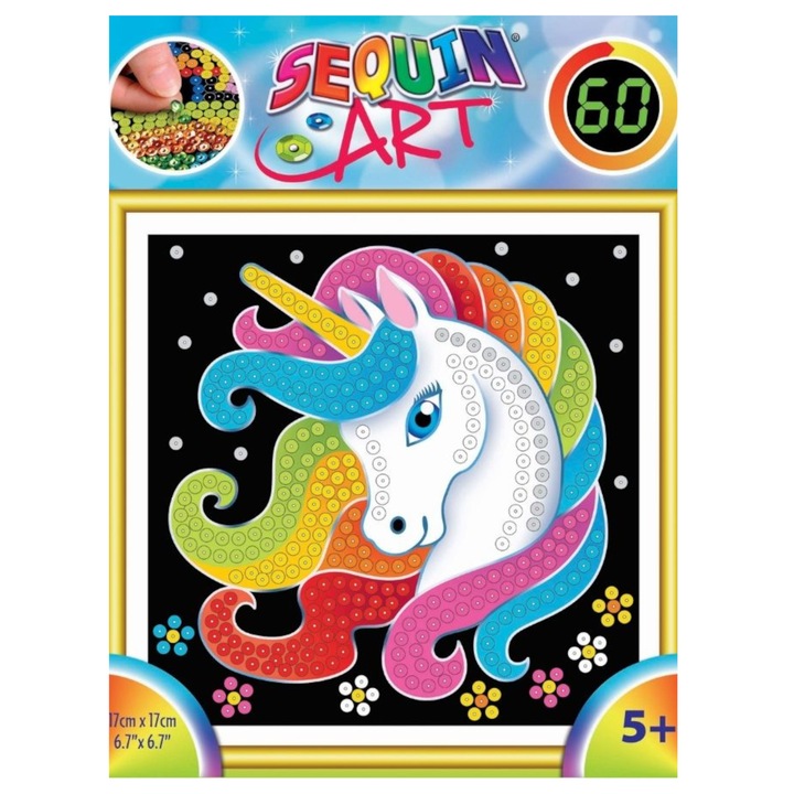 Set creativ de artizanat pentru copii Sequin 60 - Unicorn, 17x17cm, Sequin Art