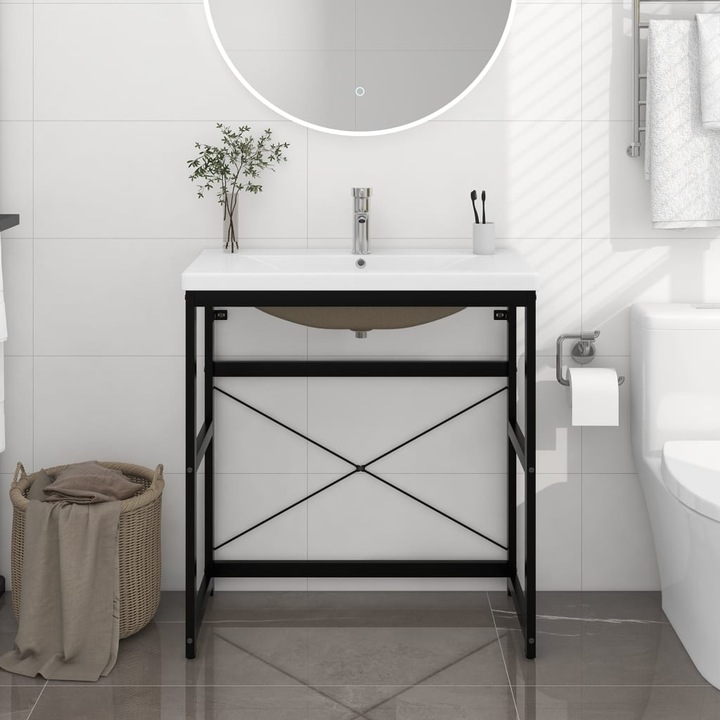 Cadru chiuveta de baie, cu lavoar incorporat, negru, fier, Design Unic,79 x 38 x 83 cm - 502848