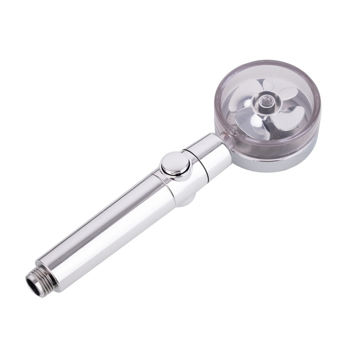 Para cap de dus cu elice pentru presiune apa, buton on/off, economisire apa, jet uniform, argintiu