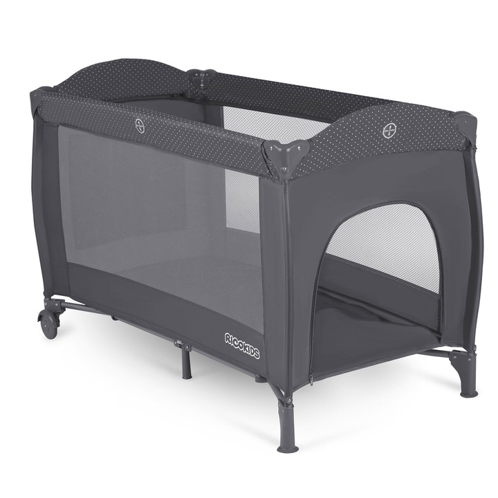 Ricokids állítható fekvőmagasságú prémium Utazóágy kiegészítőkkel és kupolával, 125x78x65, 15kg - Sötétszürke