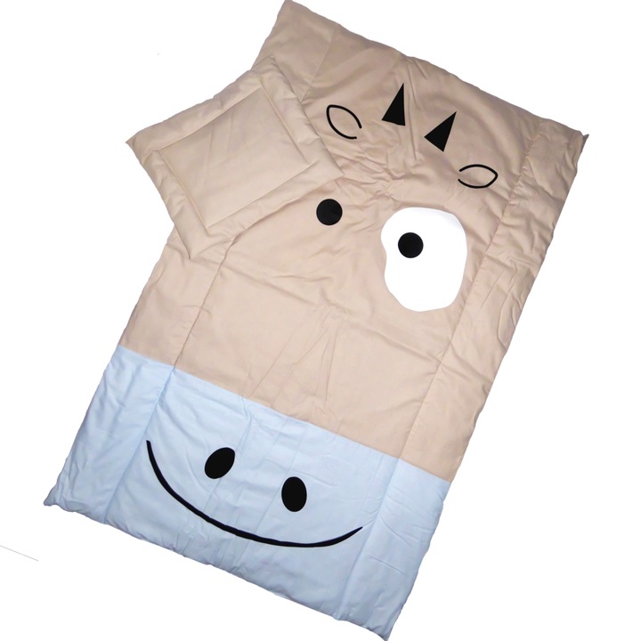 Set lenjerie de pat, Milvengo, Bumbac/Poliester, Gri/Albastru