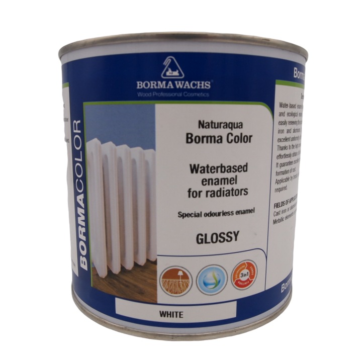 Email pe baza de apa pentru radiatoare, Borma Wachs, Waterbased Enamel For Radiators, 750 ml, culoare alba, lucios