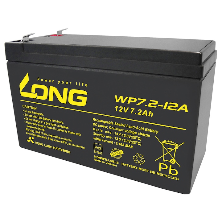 Acumulator KungLong WP7.2-12A F1 12V 7,2Ah compatibil APC BK400EI, BP420IPNP, BP420SI