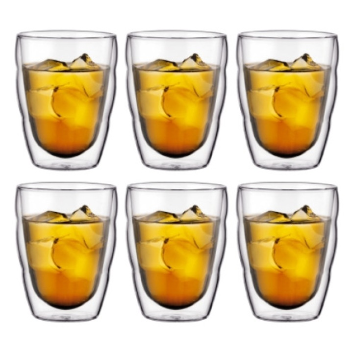 6 poharas készlet, Bodum, Üveg, 250 ml, Átlátszó