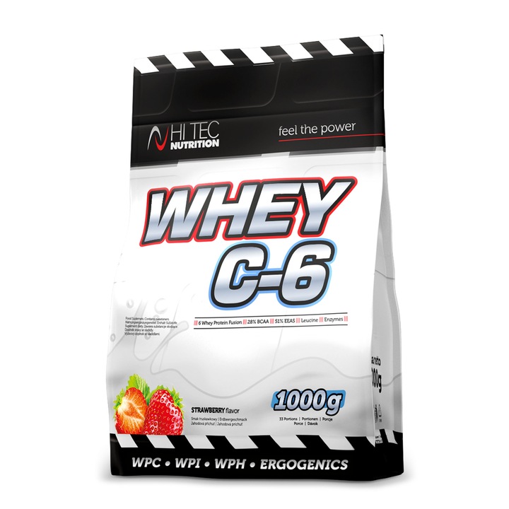 Proteine Pudra, Hi TEC Nutrition, Whey C-6, 1000g, Capsuni