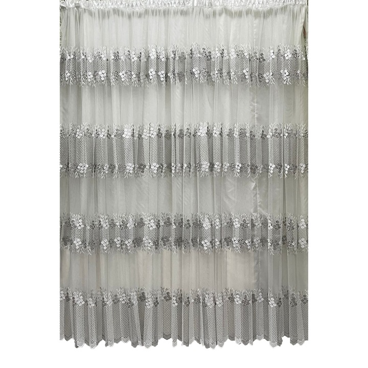 Perdea alb/gri 500x245cm cu broderie "Micsunele", cu rejansa by Liz Line - RD2215