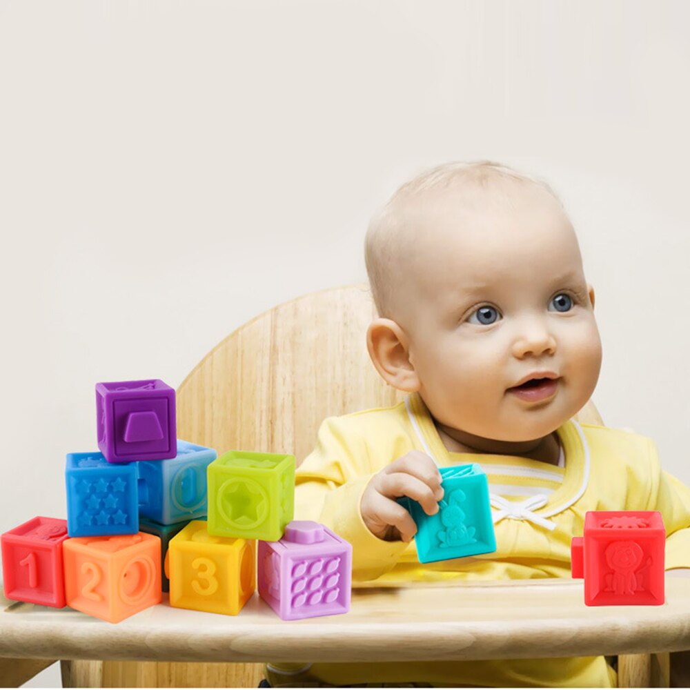 Set 10 cuburi moi de construit pentru bebelusi Soft Blocks, multicolor ...