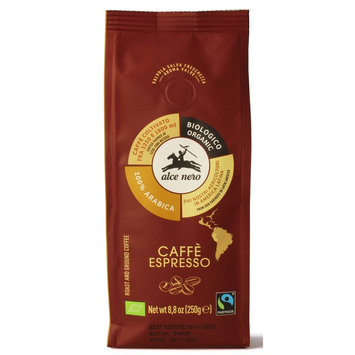 Cafea macinata, organica Arabica Alce Nero, 250 g