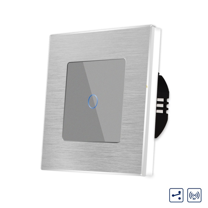 LUXION Egyes Alternatív Érintőkapcsoló, Kristályüveg, Alumínium keret, RF433, Szürke
