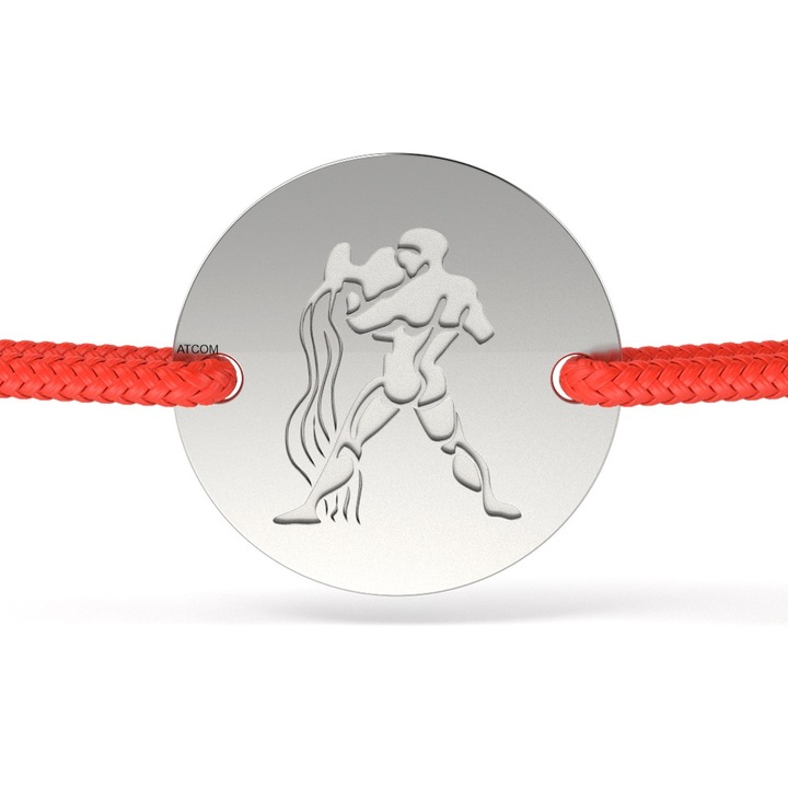 Ezüst karkötő piros zsinórral, Aquarius modell