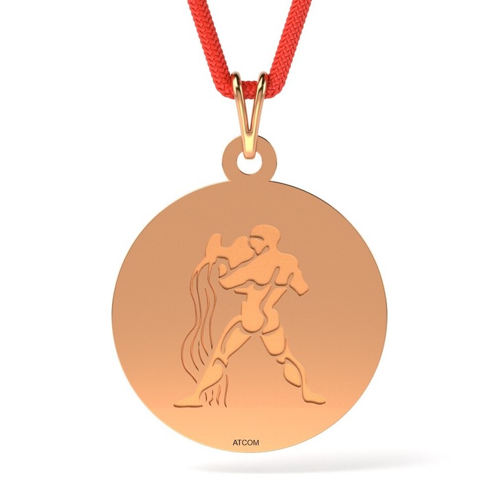 Медальон от розово злато Водолей с връв