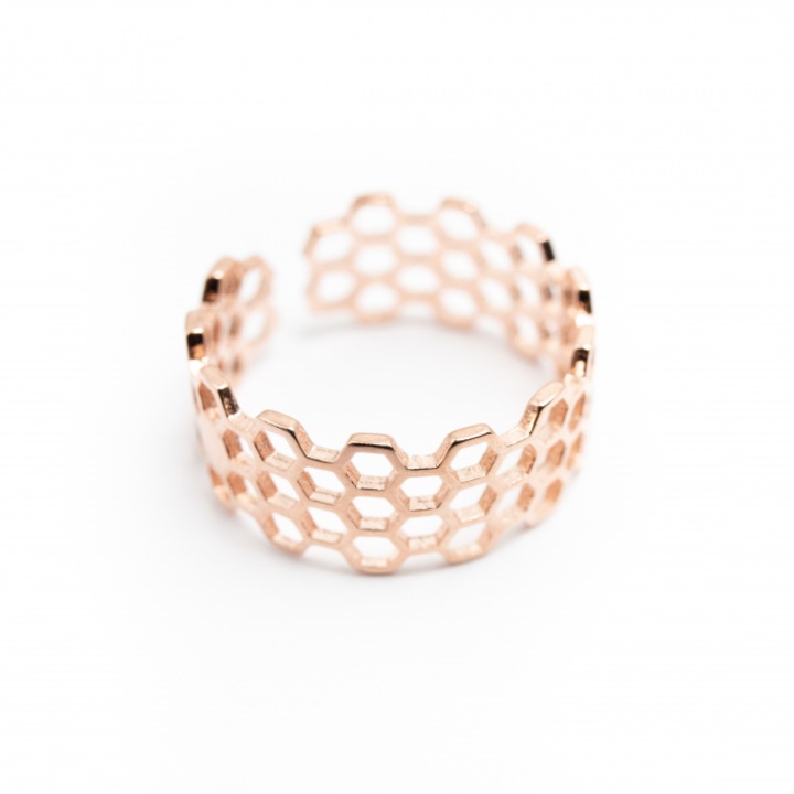 Inel Honeycomb Roz, Argint 925, Ajustabil