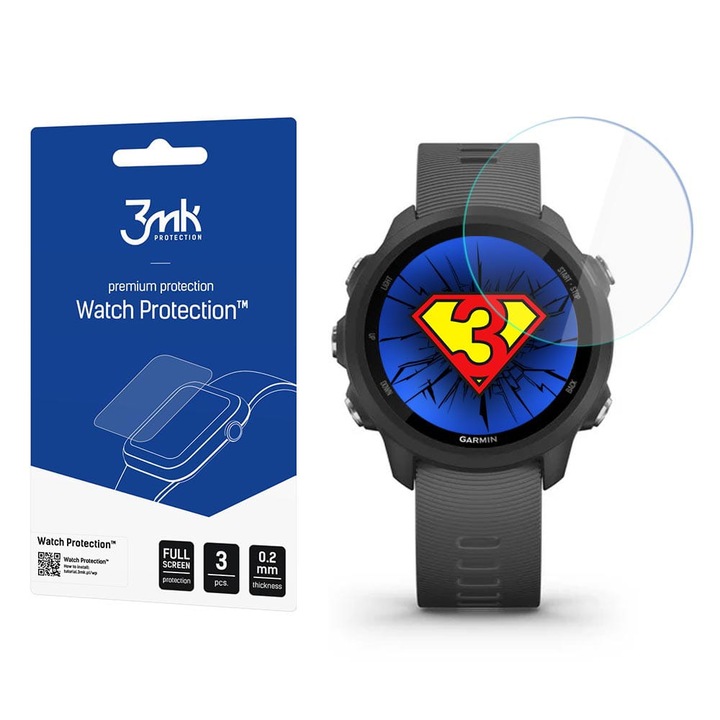 3 x 3MK okosóra védőfólia készlet, Üveg, Forerunner 245 Garmin Watchhoz, Teljes képernyő, Átlátszó