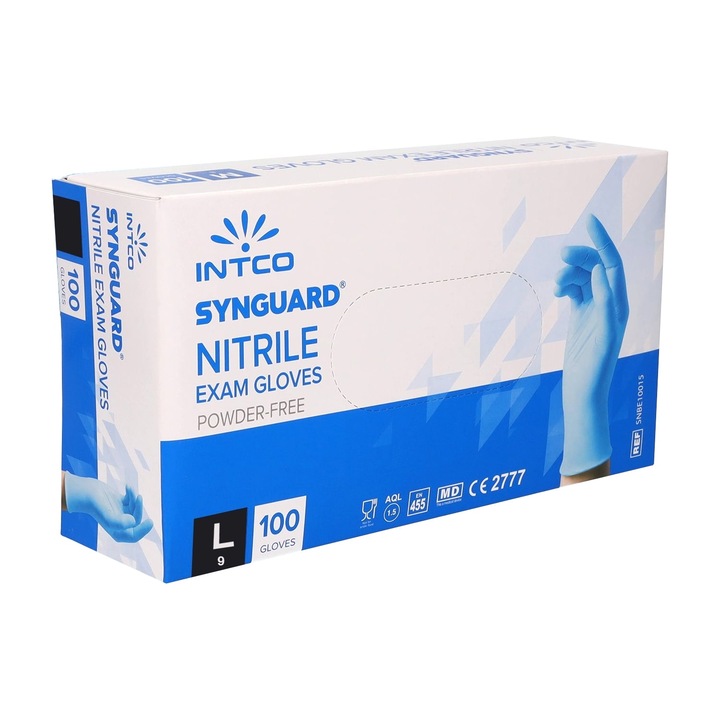 Set 100 bucati Manusi Nitril, albastre, nepudrate, INTCO, marimea L