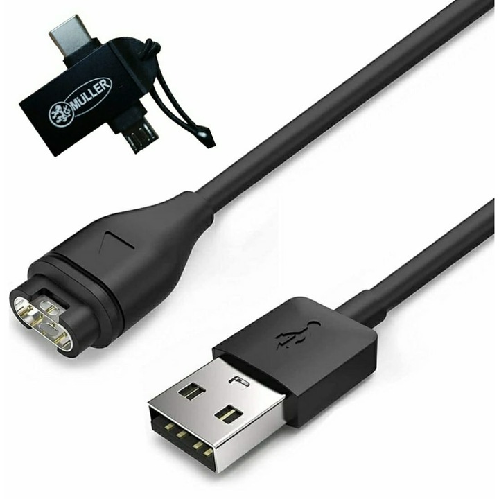 Set cablu de incarcare si OTG type C micro-USB, compatibil cu Garmin Fenix 5/5S/5X/6/6S/6X/7/7S/7X Forerunner 935 45 45S 245 Music/ Vivoactive 3 4 4S, Approach S10 S40 S60 G12 S12 S42, Instinct, Venu 2 2S Plus Venu 3, Quatix 5/ Quatix 5 Sapphire, Negru